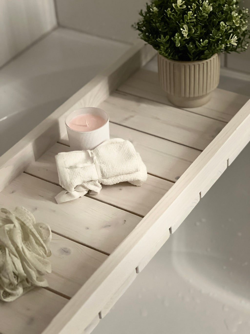 Handcrafted Rustic Wooden Slat Bath Caddy - Inset Base and Raised Sides image 6