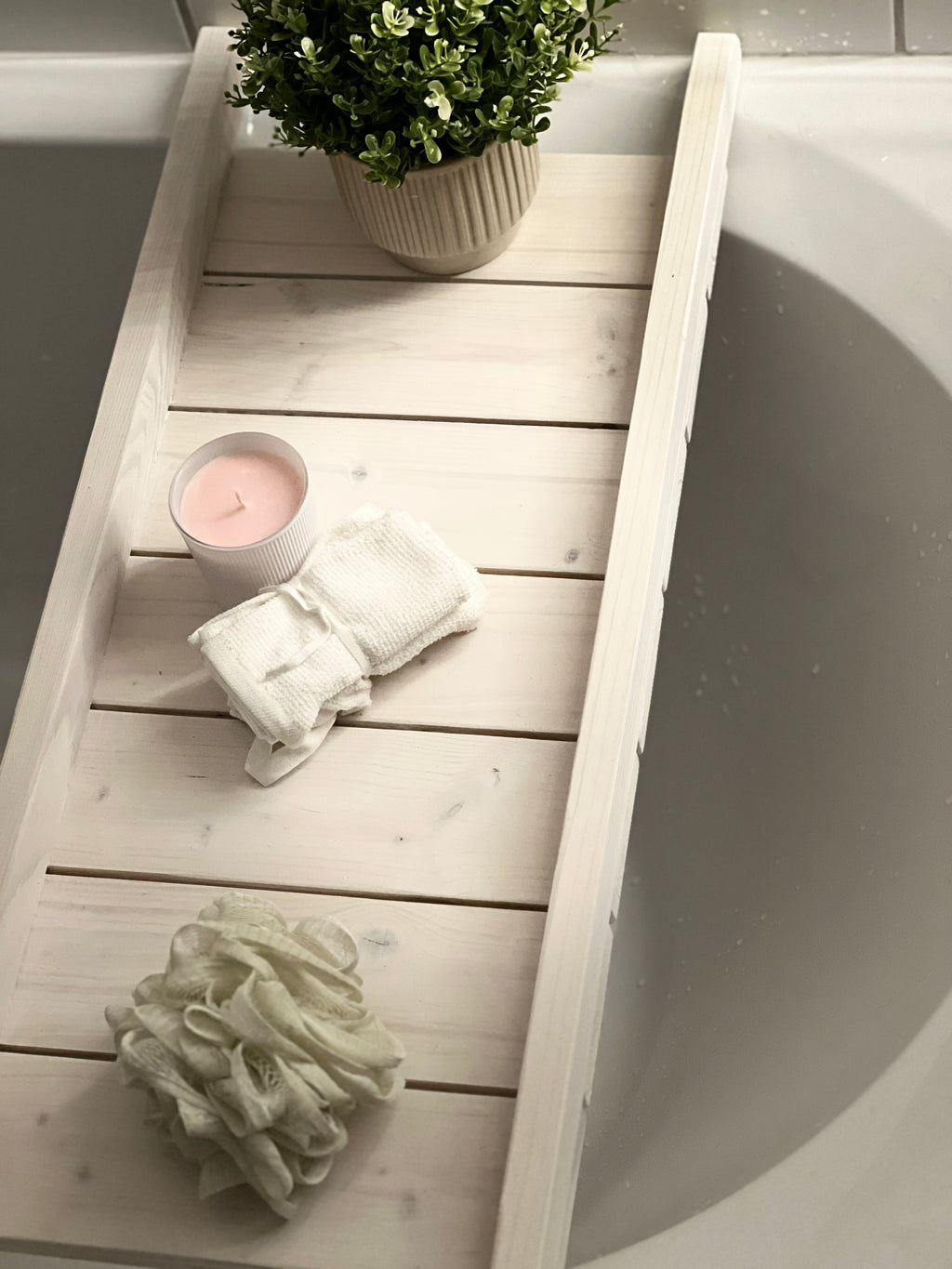 Handcrafted Rustic Wooden Slat Bath Caddy - Inset Base and Raised Sides image 5