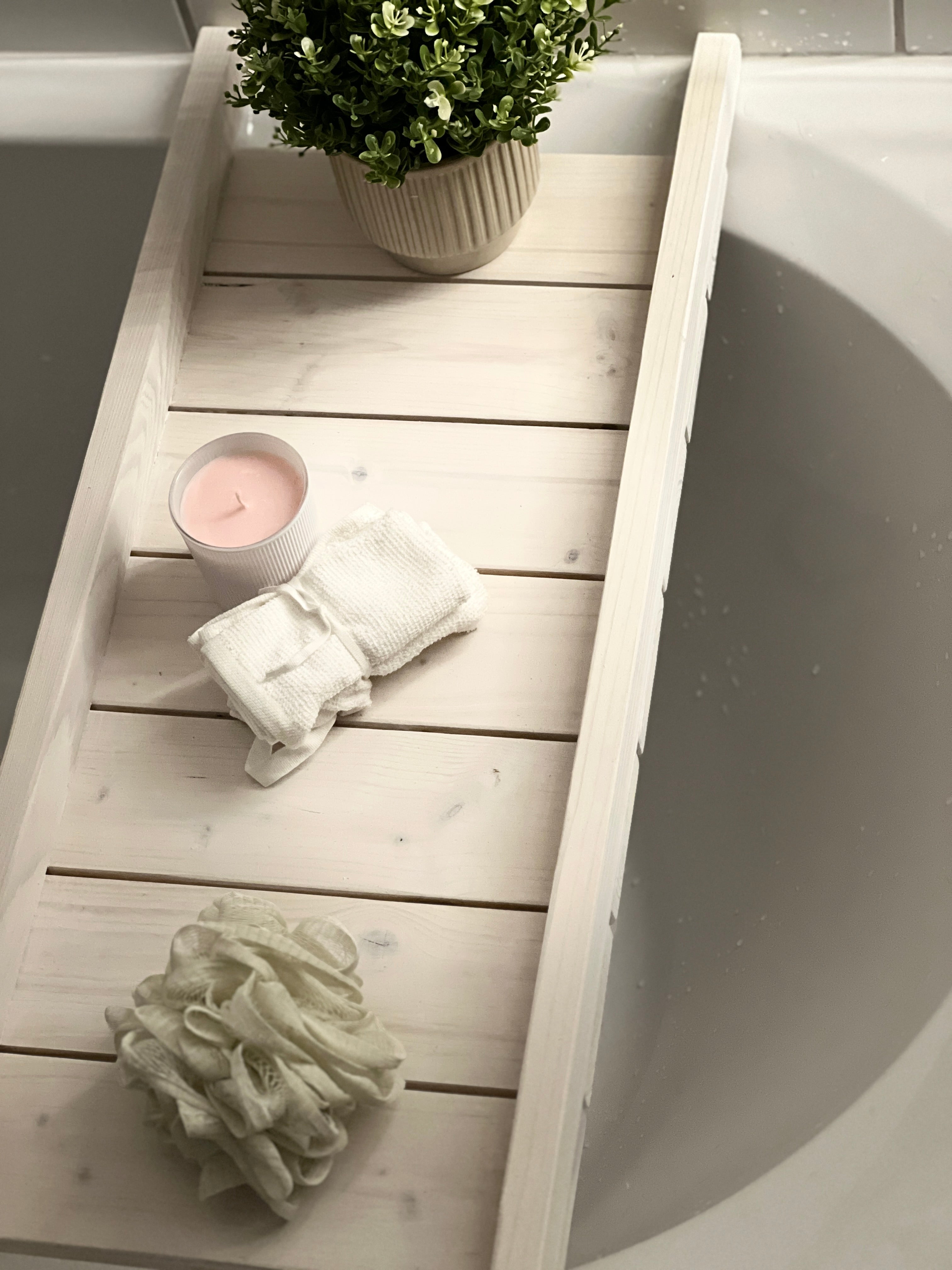 Handcrafted Rustic Wooden Slat Bath Caddy - Inset Base and Raised Sides image 5