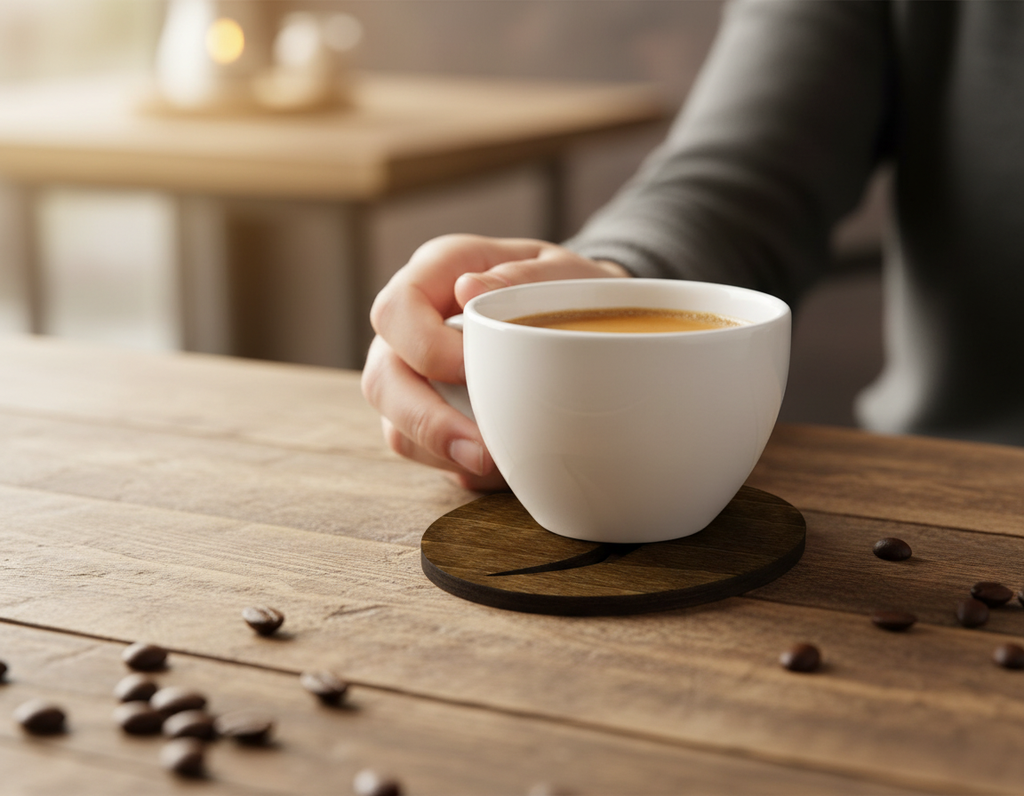 Coffee Bean Coaster Wooden – Beech Wood Coaster with Cork Feet