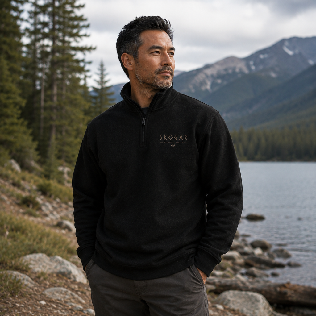 SKOGAR Quarter Zip Sweatshirt | Nordic Pullover | Soft Brushed Outdoor Jumper