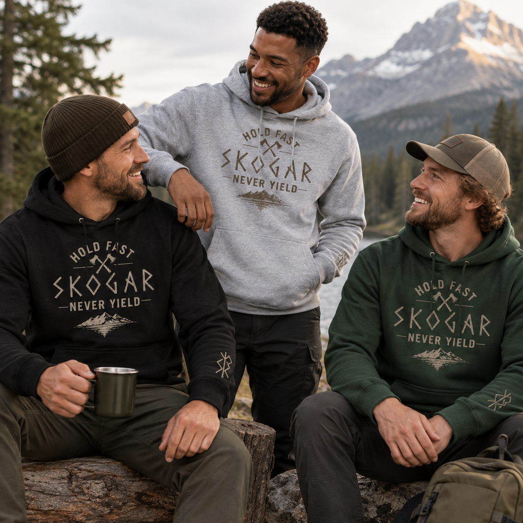 Hold Fast Never Yield Hoodie, Nordic Outdoor Sweatshirt, Men’s Adventure Hoodie