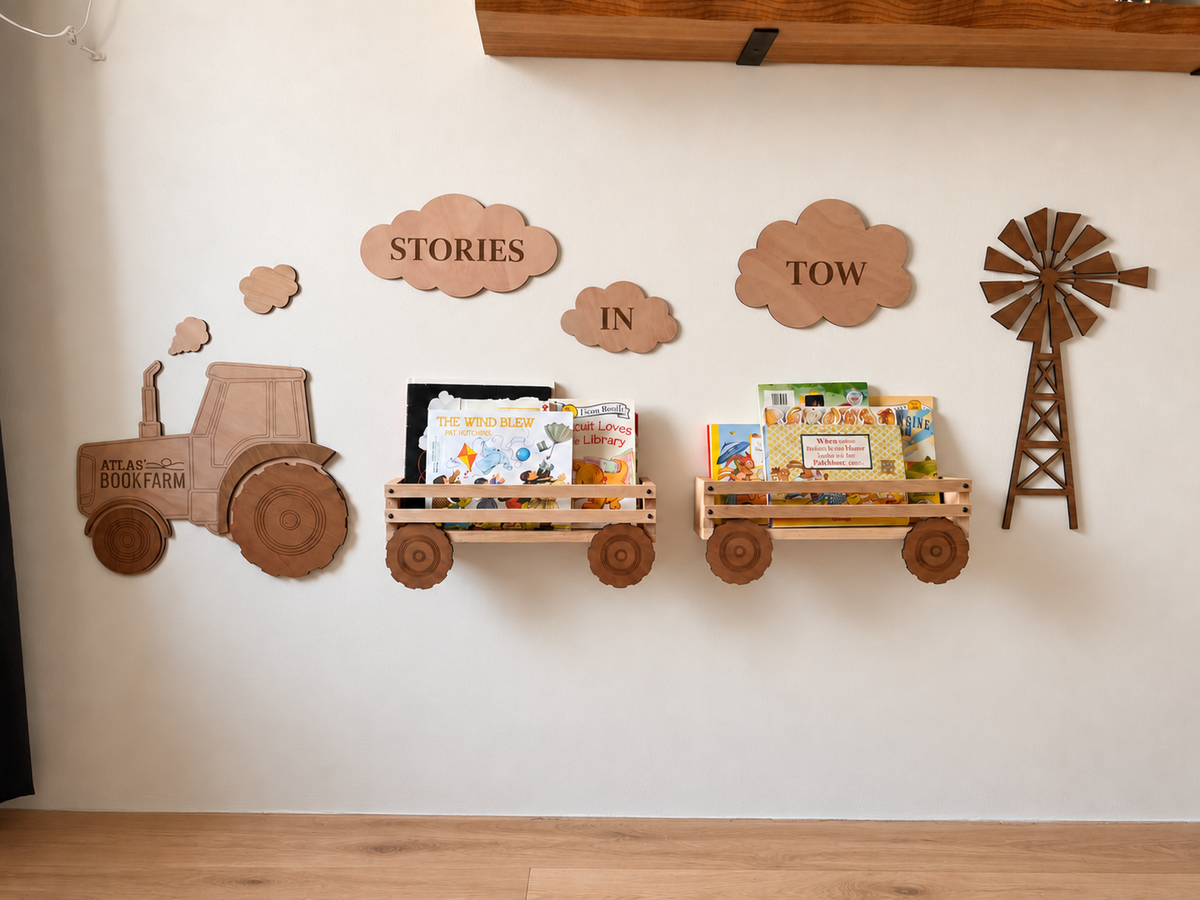 Personalized Tractor Nursery Bookshelf Set