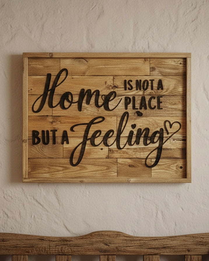 Reclaimed Wood Wall Sign “Home Is Not a Place, But a Feeling” | Rustic Pallet