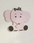 Personalised Elephant Nursery Name Sign – Custom Wooden Name Wall Décor image 0