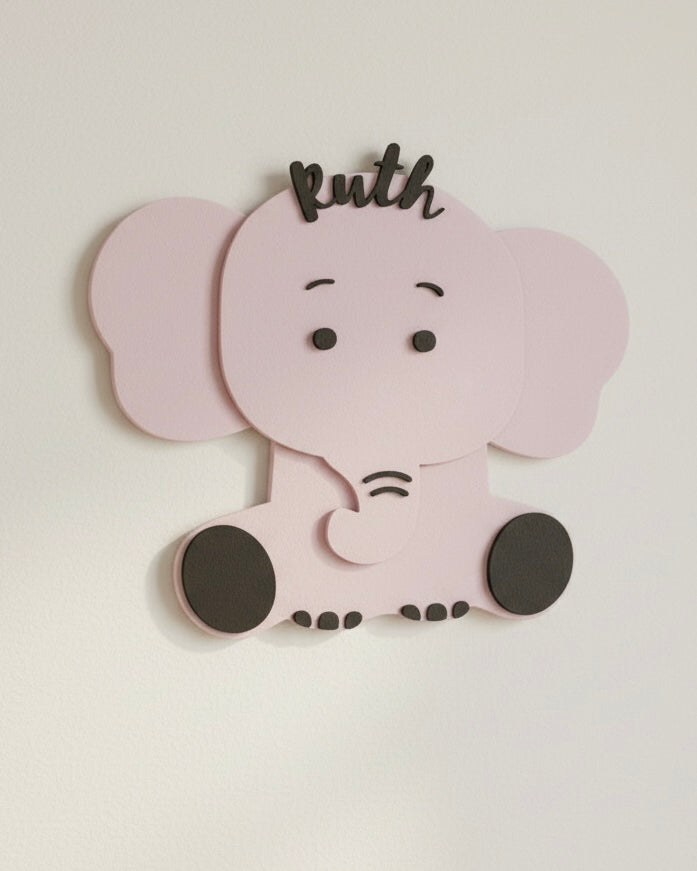 Personalised Elephant Nursery Name Sign – Custom Wooden Name Wall Décor image 0