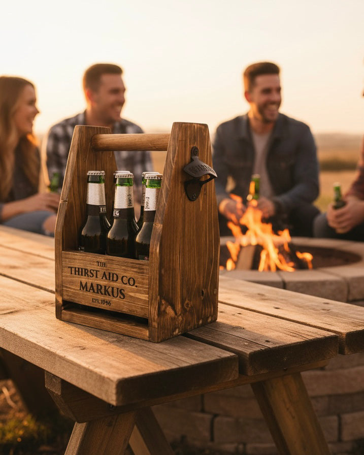 Personalised Beer Caddy Wooden Bottle Carrier with Opener – Custom Beer Holder image 4
