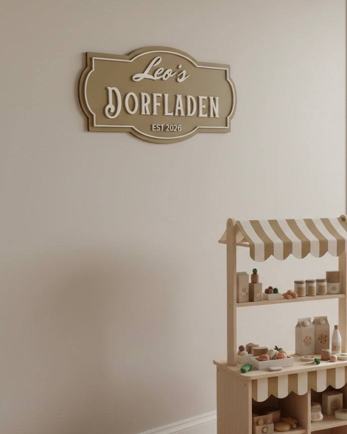 Personalised Wooden “Dorfladen” Sign for Children | Custom Play Shop Wall Sign image 2