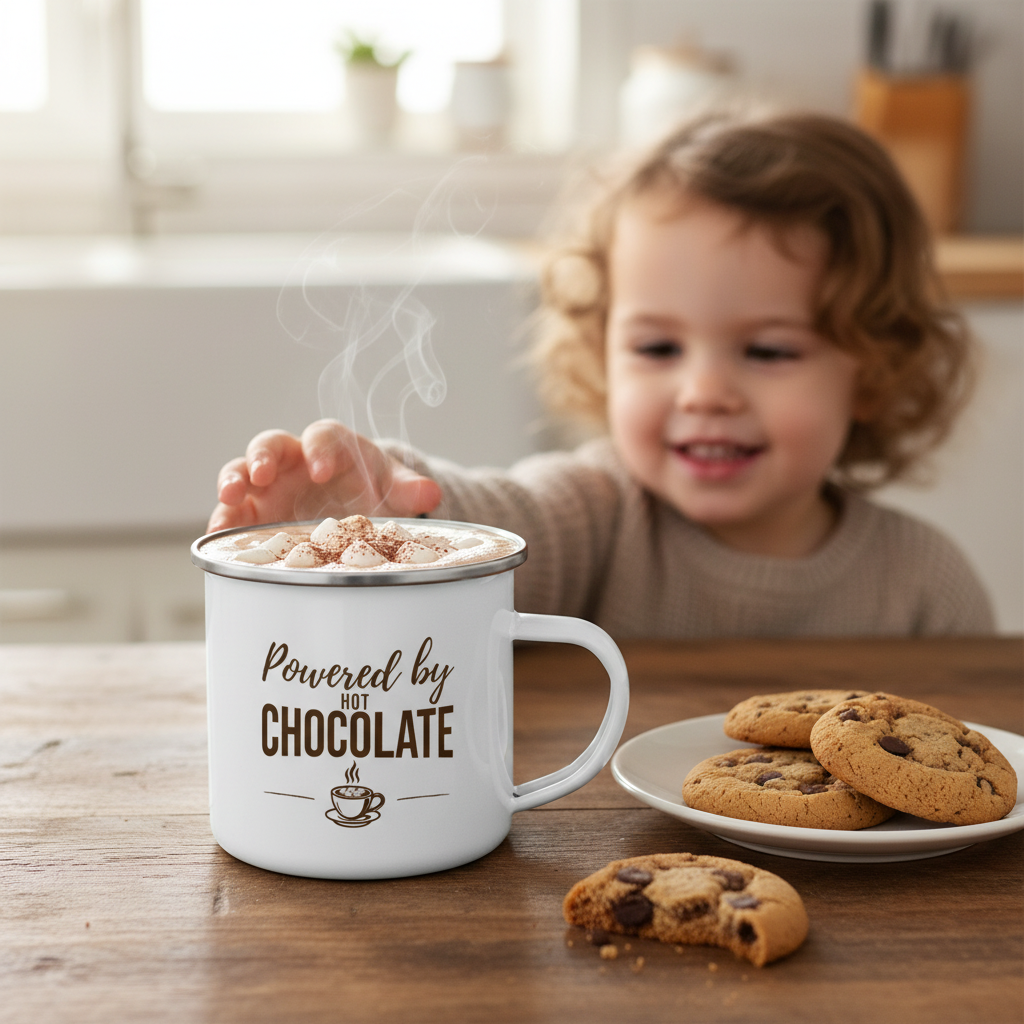 Kids Camping Mug – Funny Kids Cup – Powered by Hot Chocolate