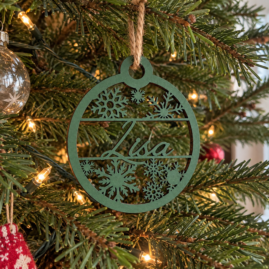 Personalised Wooden Christmas Ornament with Snowflakes
