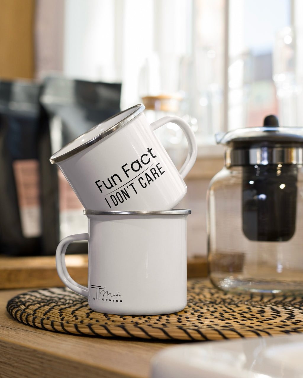 Sarcastic Mug “Fun Fact I Don’t Care”, Funny Rude Coffee Mug, Enamel Camping Mug