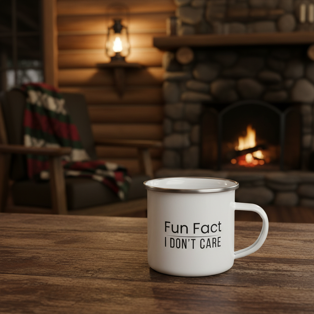 Sarcastic Mug “Fun Fact I Don’t Care”, Funny Rude Coffee Mug, Enamel Camping Mug
