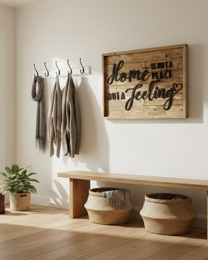 Reclaimed Wood Wall Sign “Home Is Not a Place, But a Feeling” | Rustic Pallet