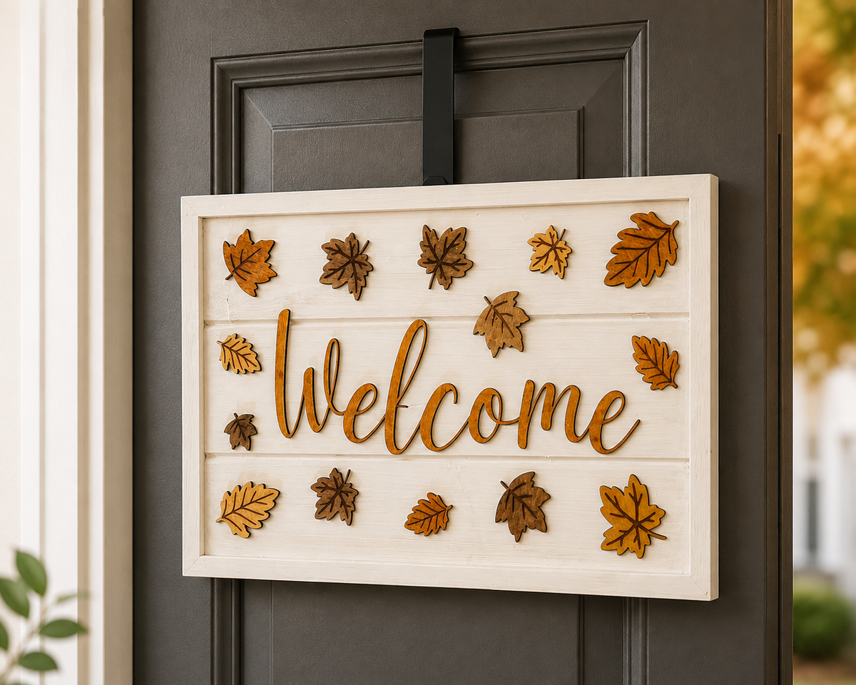 Autumn Welcome Sign, Wooden Fall Door Sign, Rustic Autumn Door Décor, Fall Leaves Front Door Decoration