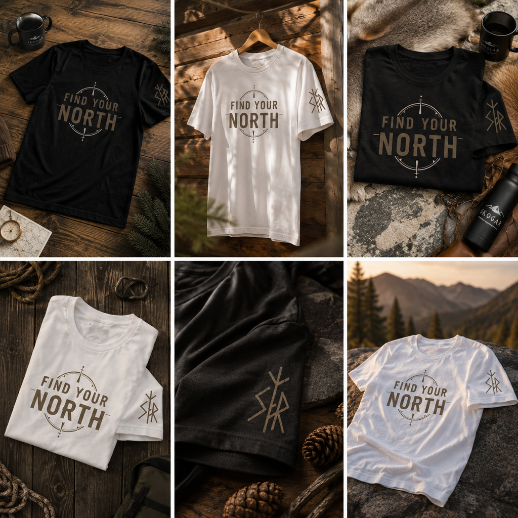 Find Your North Compass T-Shirt | Outdoor Adventure Hiking Tee SKOGAR