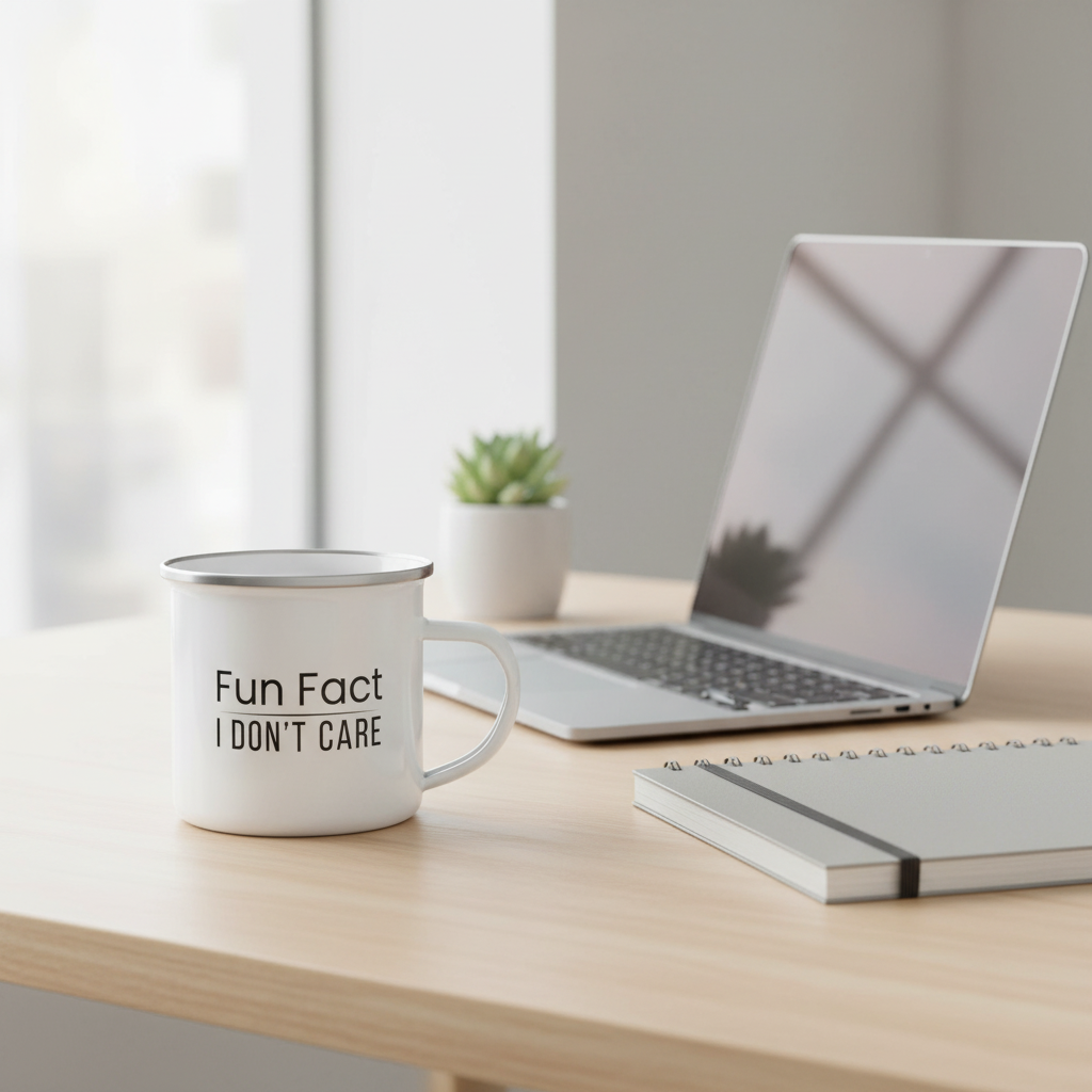 Sarcastic Mug “Fun Fact I Don’t Care”, Funny Rude Coffee Mug, Enamel Camping Mug