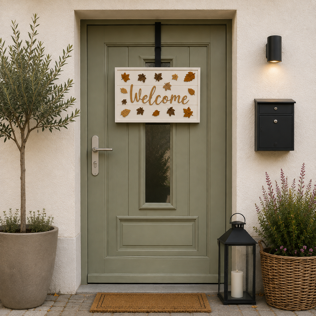 Autumn Welcome Sign, Wooden Fall Door Sign, Rustic Autumn Door Décor, Fall Leaves Front Door Decoration