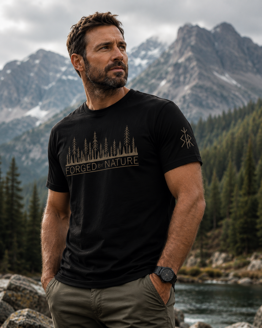 Nordic Forest T-Shirt for Men | Outdoor Graphic Tee | Nature Inspired Shirt | Wilderness Clothing | Scandinavian Style | Forged by Nature
