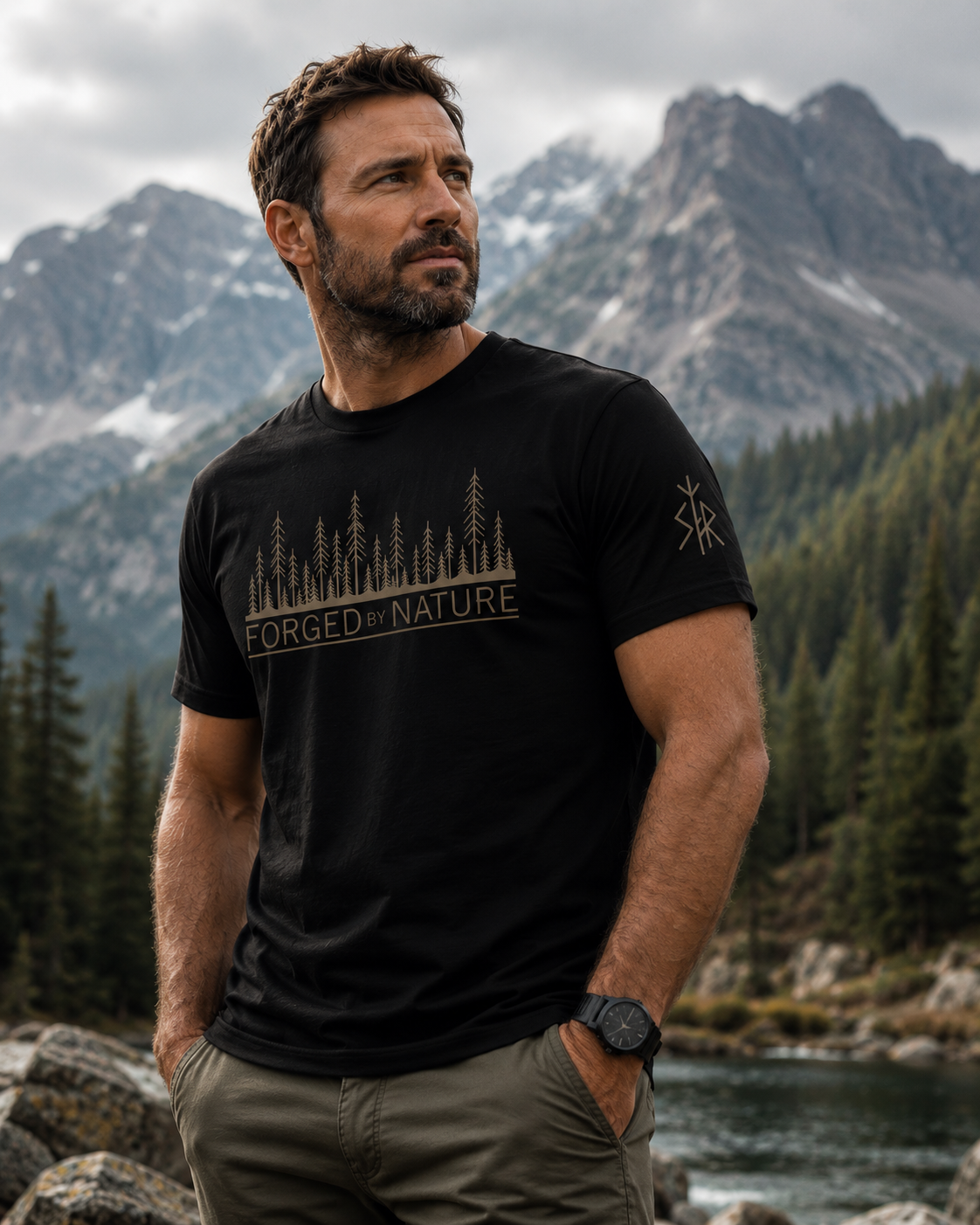 Nordic Forest T-Shirt for Men | Outdoor Graphic Tee | Nature Inspired Shirt | Wilderness Clothing | Scandinavian Style | Forged by Nature