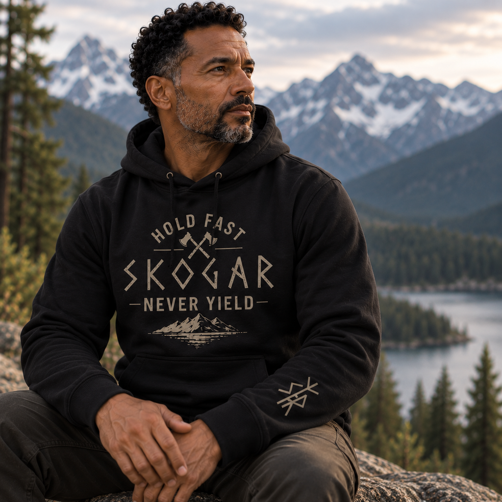 Hold Fast Never Yield Hoodie, Nordic Outdoor Sweatshirt, Men’s Adventure Hoodie
