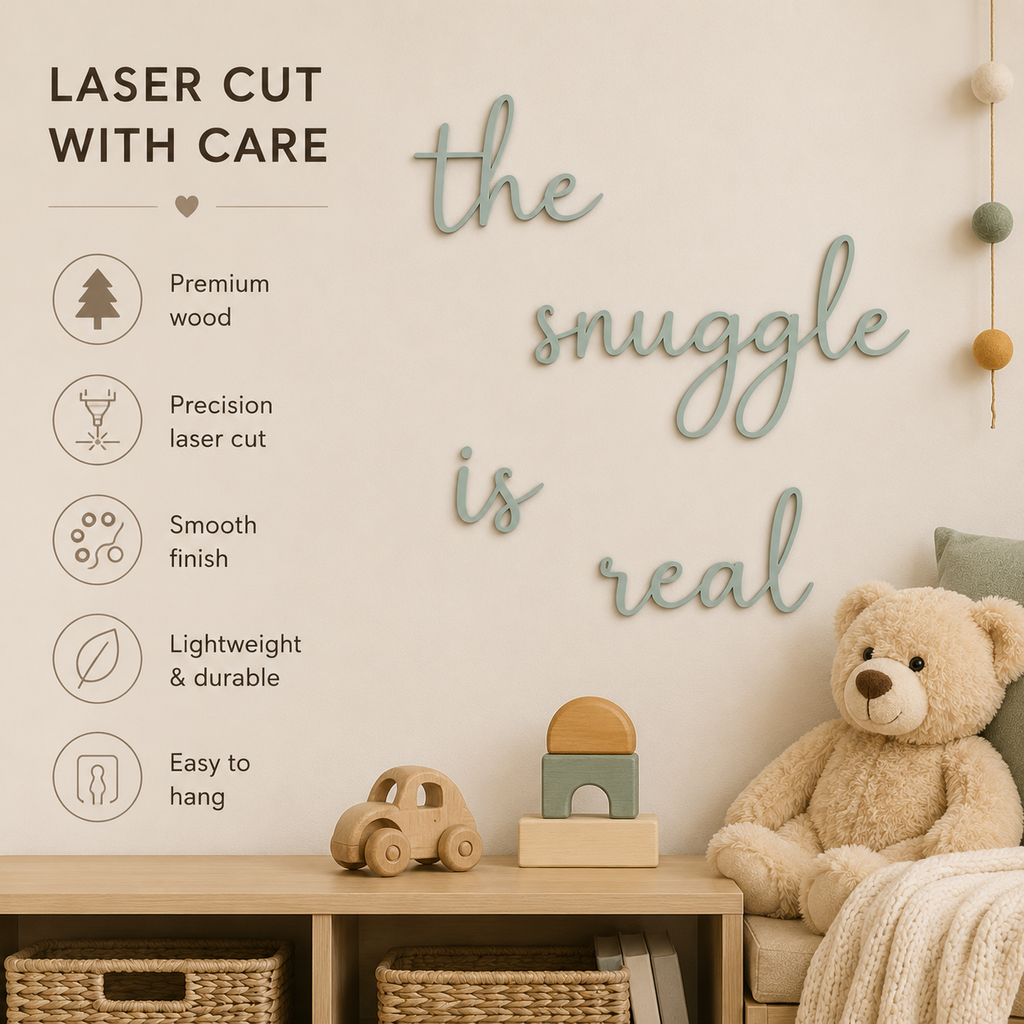 The Snuggle Is Real Wooden Nursery Wall Décor | Baby Room Wall Sign | Wooden Script Wall Art | Nursery Decoration