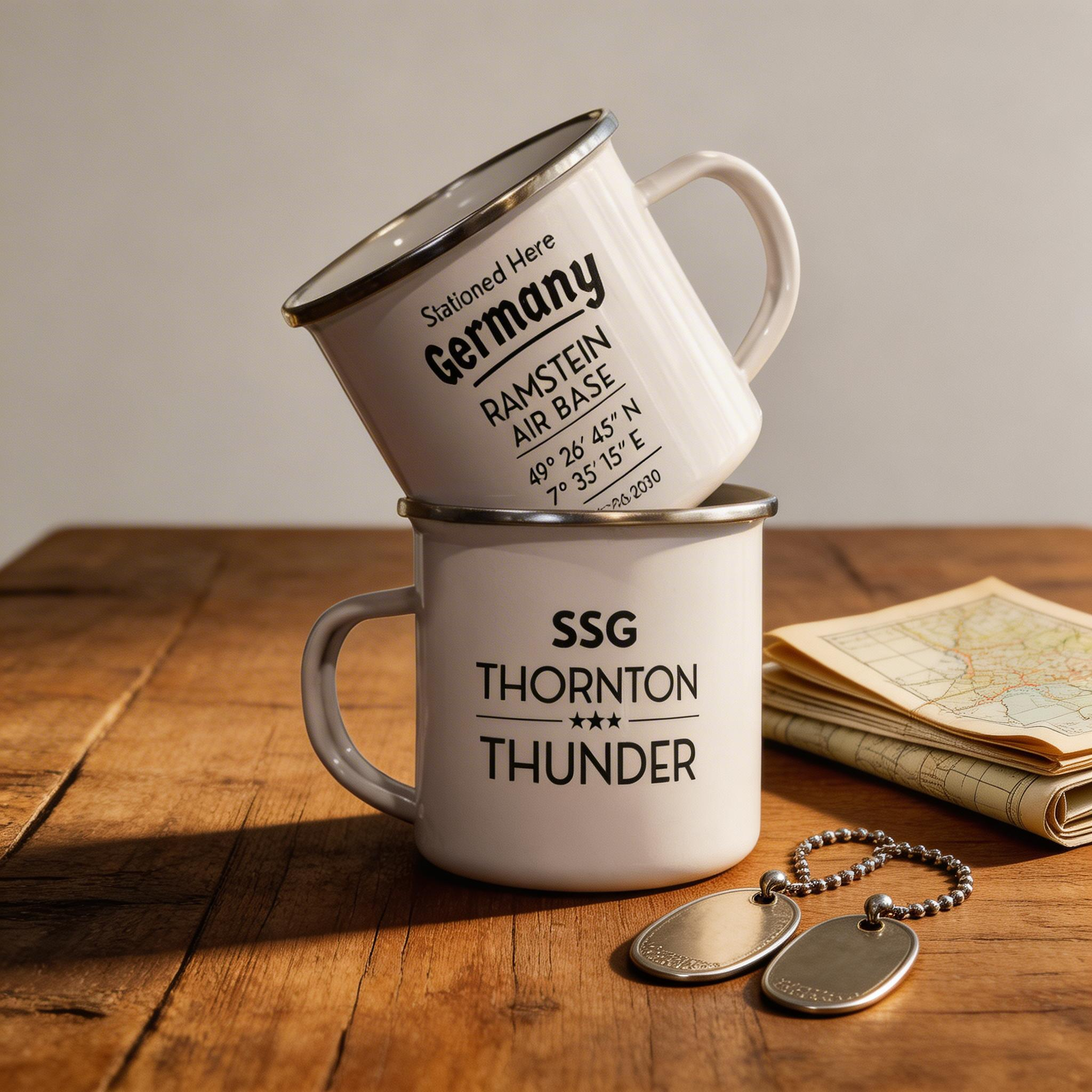 Personalized Military Enamel Mug – Ramstein Air Base Stationed Here Mug