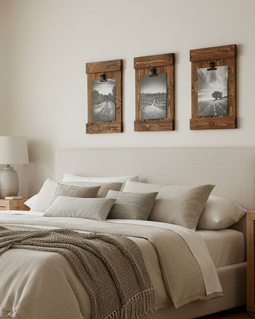 Rustic Wood Clip Photo Frame made from Reclaimed Pallet - Walnut Finish
