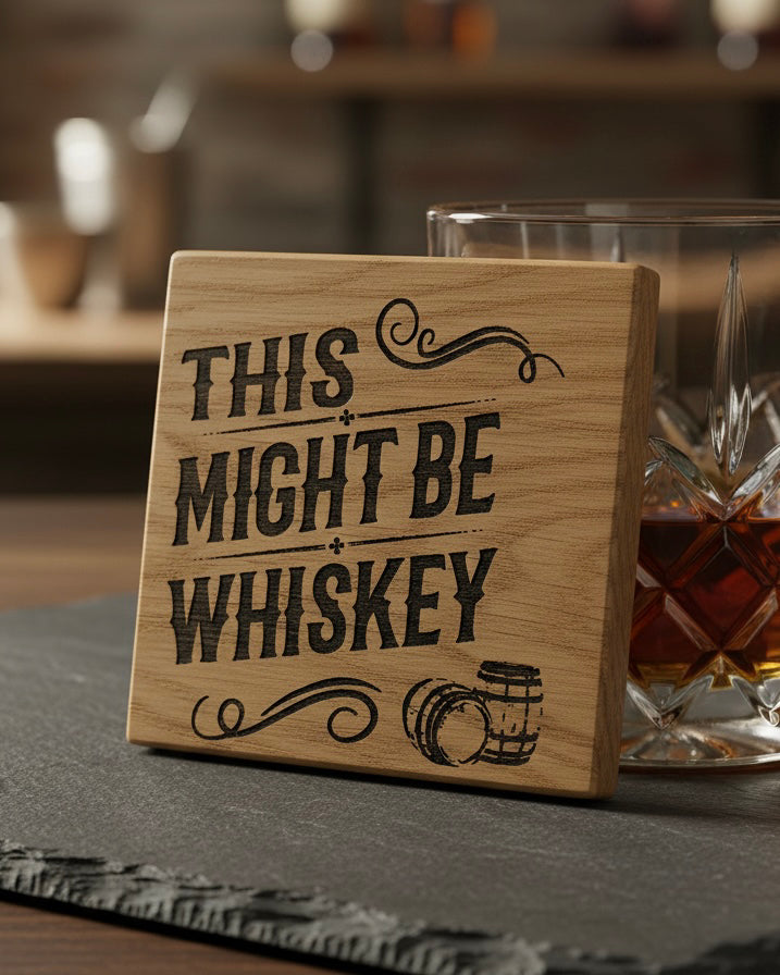 This Might be Whiskey - Rustic Solid Oak Wood Coaster | Perfect for Man Cave image 8