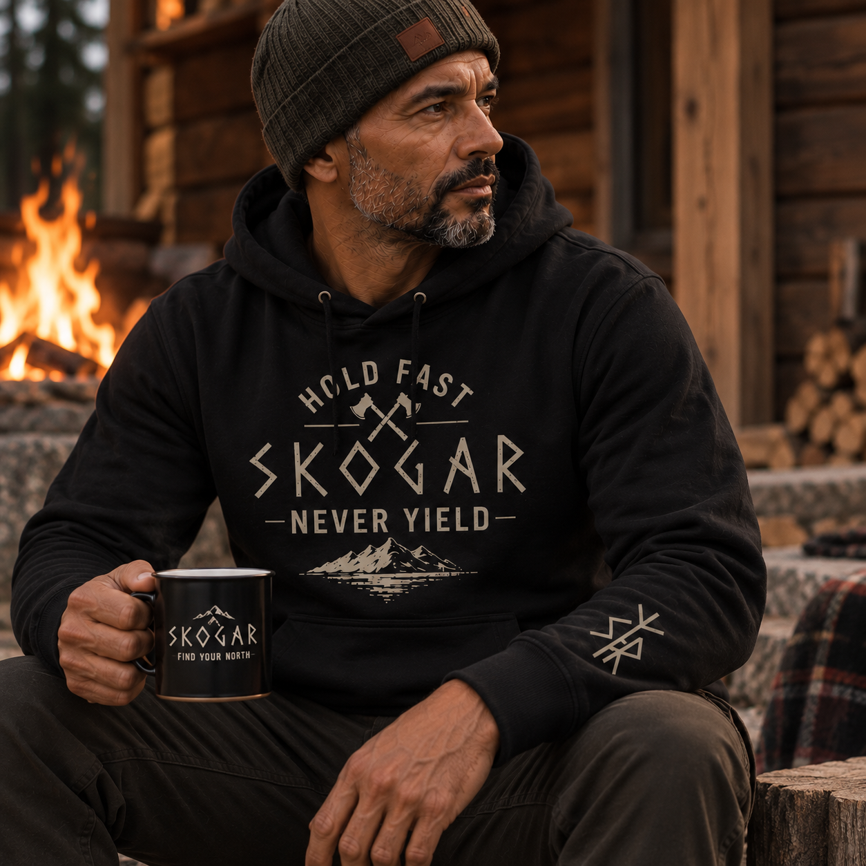 Hold Fast Never Yield Hoodie, Nordic Outdoor Sweatshirt, Men’s Adventure Hoodie
