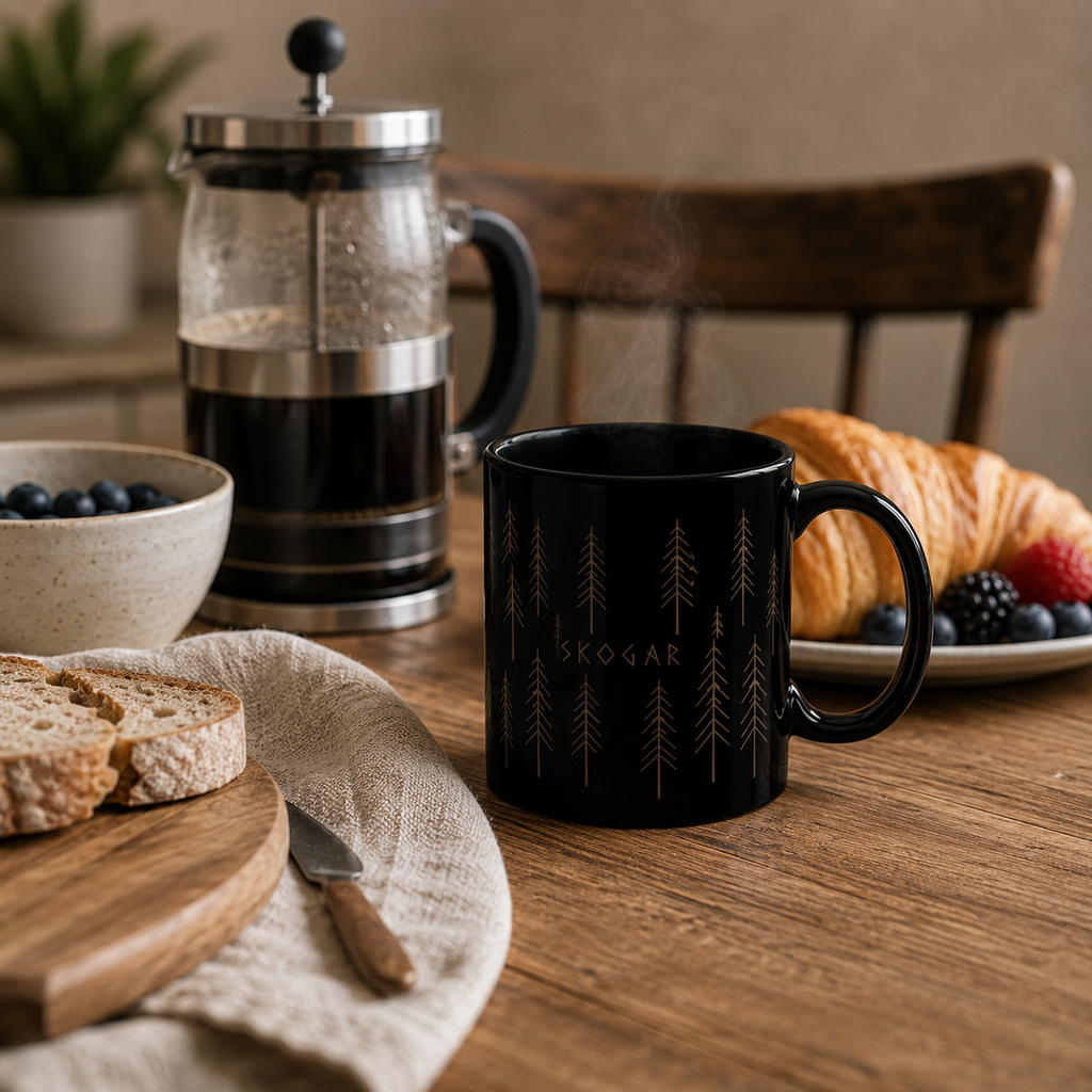 Black Coffee Mug | Forest Cup | Nature Lover | 325ml SKOGAR Woodland
