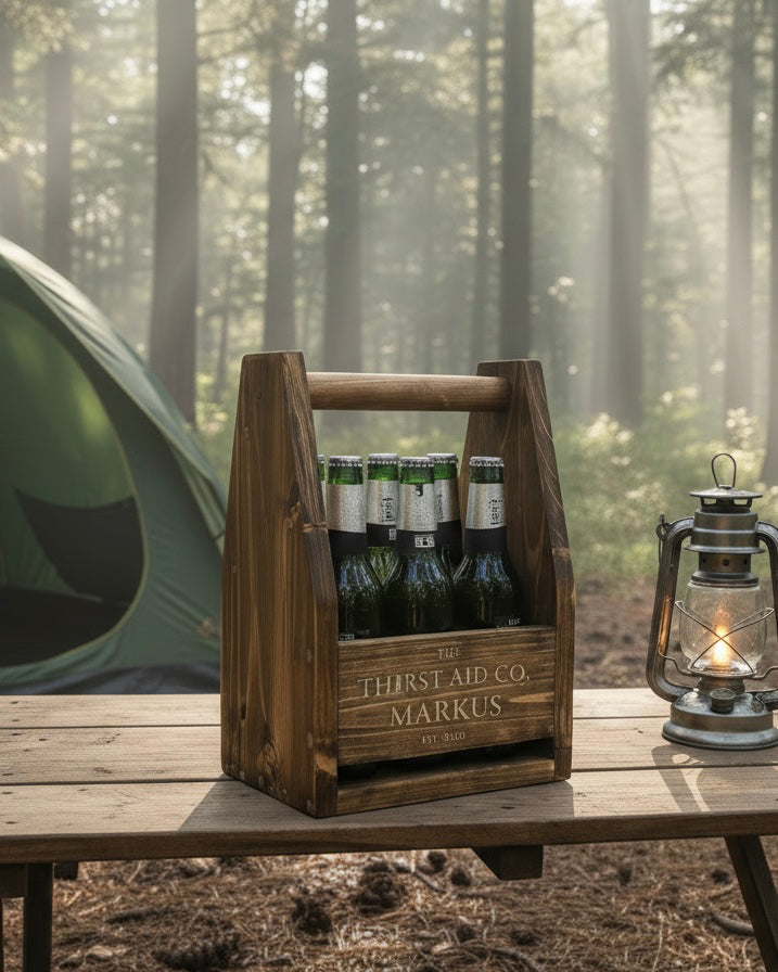 Personalised Beer Caddy Wooden Bottle Carrier with Opener – Custom Beer Holder image 6