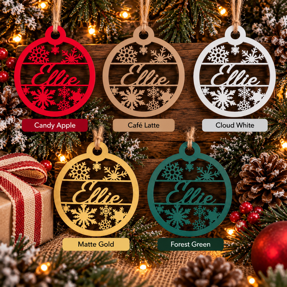Personalised Wooden Christmas Ornament with Snowflakes