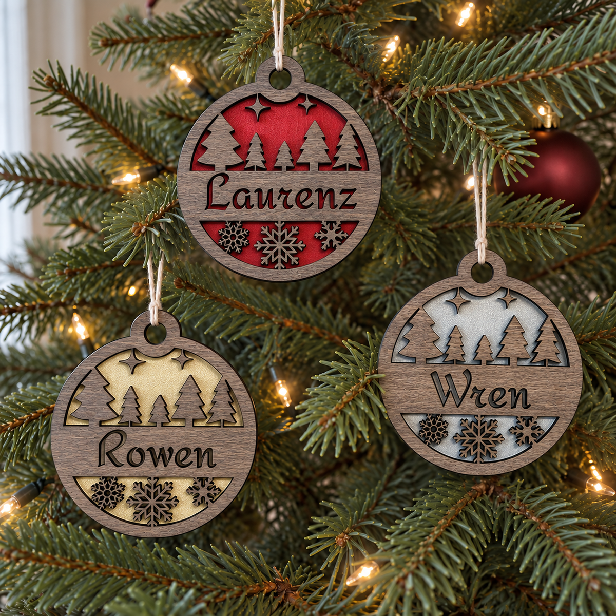 Personalised Wooden Christmas Ornament – Winter Forest