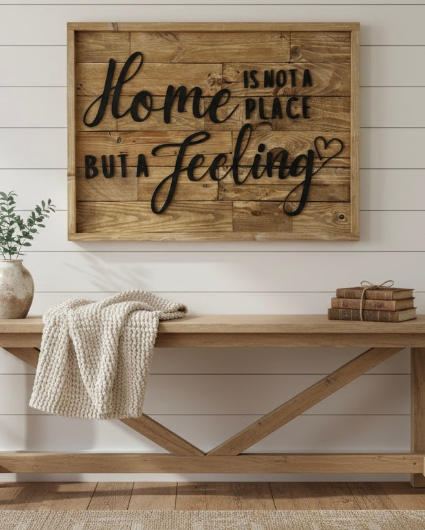 Reclaimed Wood Wall Sign “Home Is Not a Place, But a Feeling” | Rustic Pallet