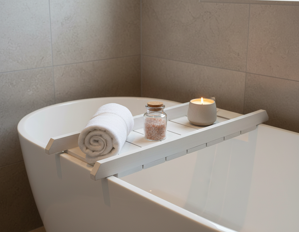 Handcrafted Rustic Wooden Slat Bath Caddy - Inset Base and Raised Sides image 2
