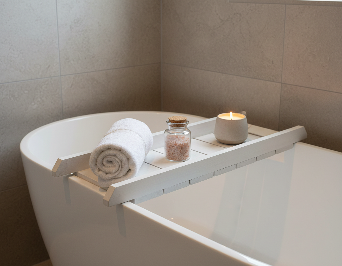 Handcrafted Rustic Wooden Slat Bath Caddy - Inset Base and Raised Sides image 2
