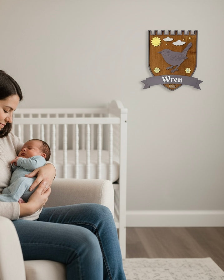Personalised Wren Wall Crest | Woodland Nursery Décor