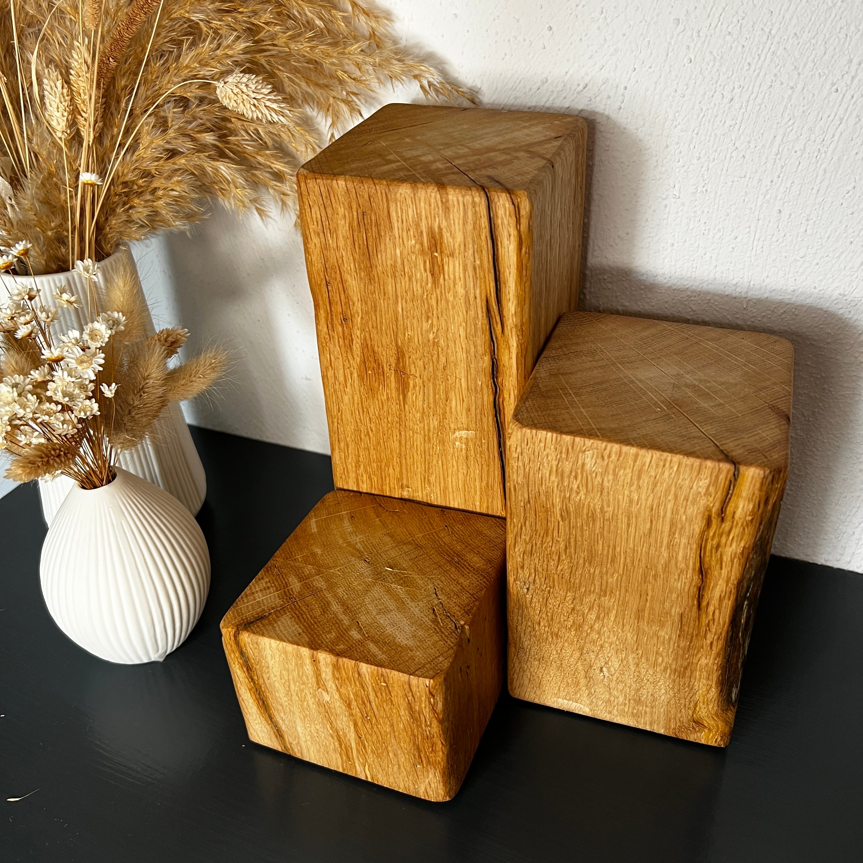 Decorative Oak Wood Blocks – Set of 3 in Natural, Whitewashed or Antique Grey