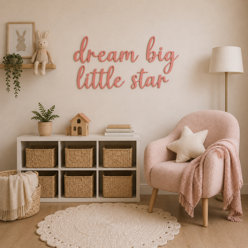 Dream Big Little Star Wooden Nursery Wall Décor | Inspirational Baby Room Sign | Wooden Script Wall Art | Nursery Decoration