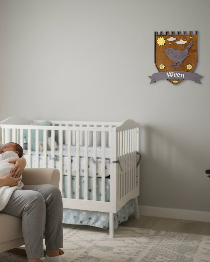 Personalised Wren Wall Crest | Woodland Nursery Décor