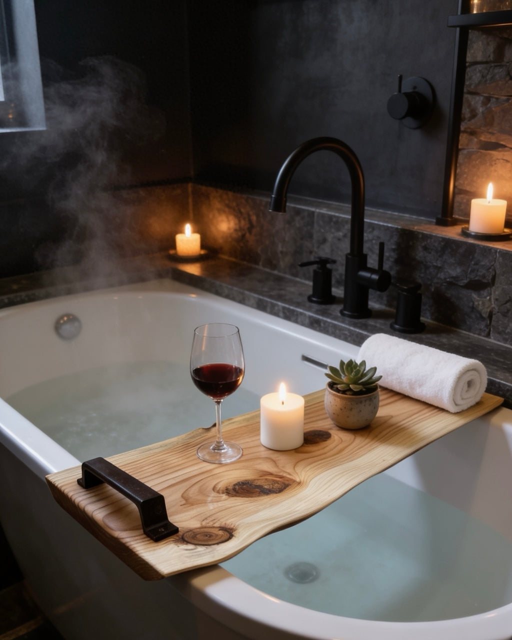 Rustic Solid Wood Bathtub Tray | Wooden Bath Caddy