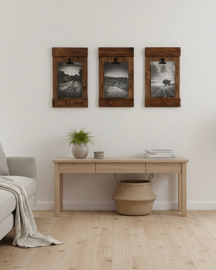 Rustic Wood Clip Photo Frame made from Reclaimed Pallet - Walnut Finish