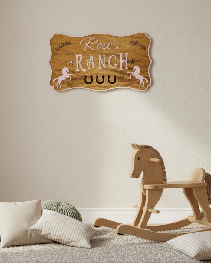 Personalised Children's Ranch Name Sign | Custom Wooden Wall Décor for Kids image 1