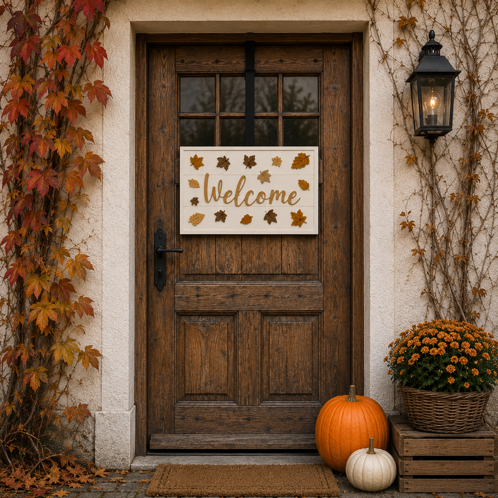 Autumn Welcome Sign, Wooden Fall Door Sign, Rustic Autumn Door Décor, Fall Leaves Front Door Decoration