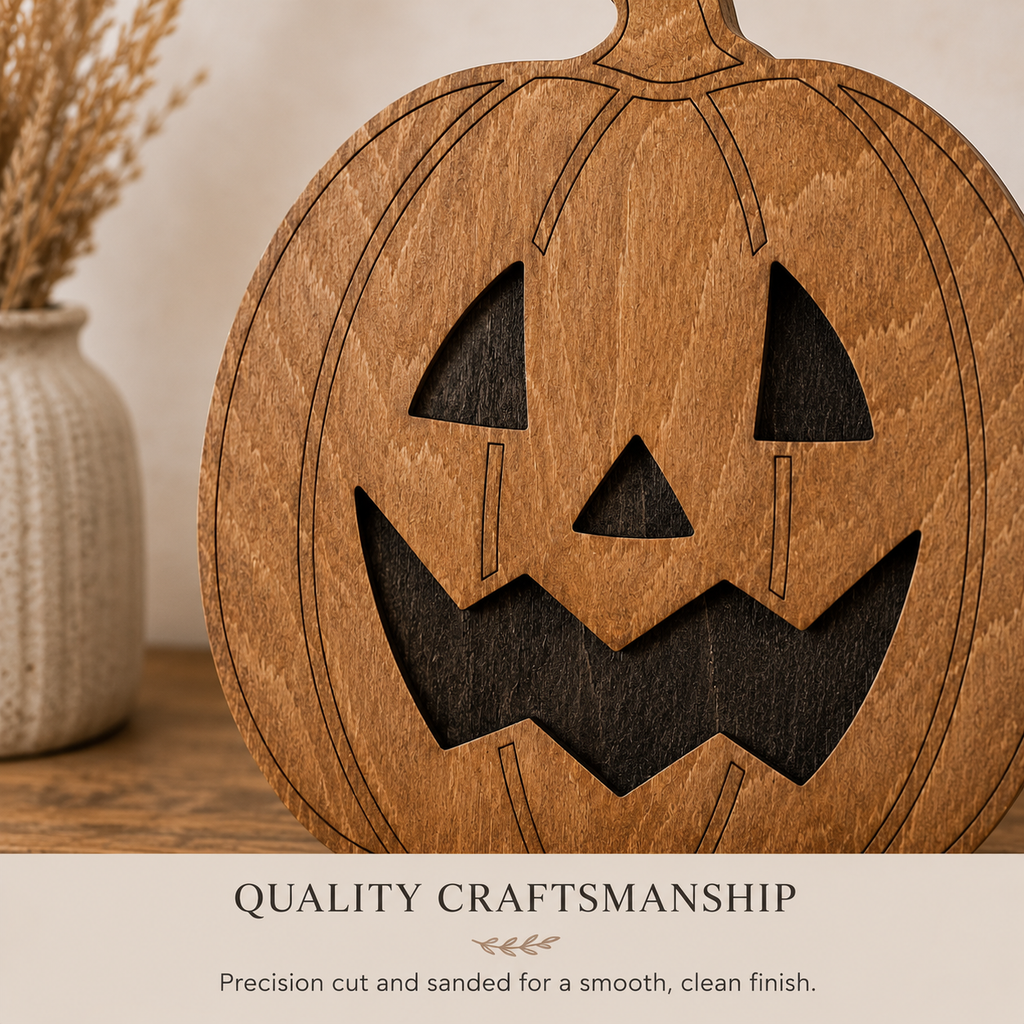 Halloween Pumpkin Décor – Wooden Jack O Lantern Rustic Halloween Wall & Shelf Décor