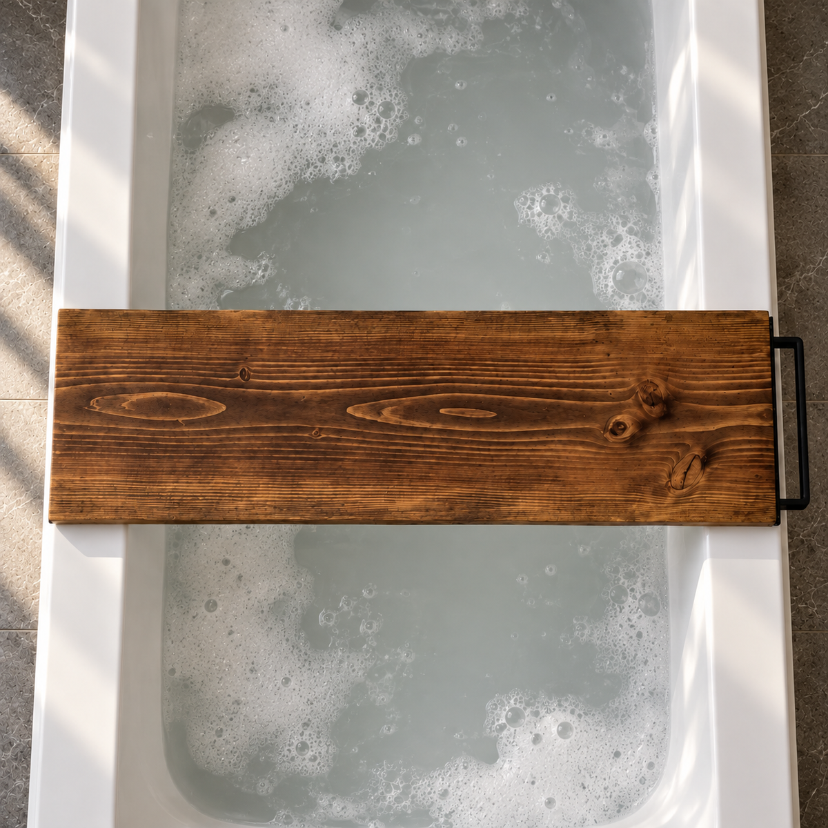 Live Edge Douglas Fir Bath Caddy with Steel Towel Rack