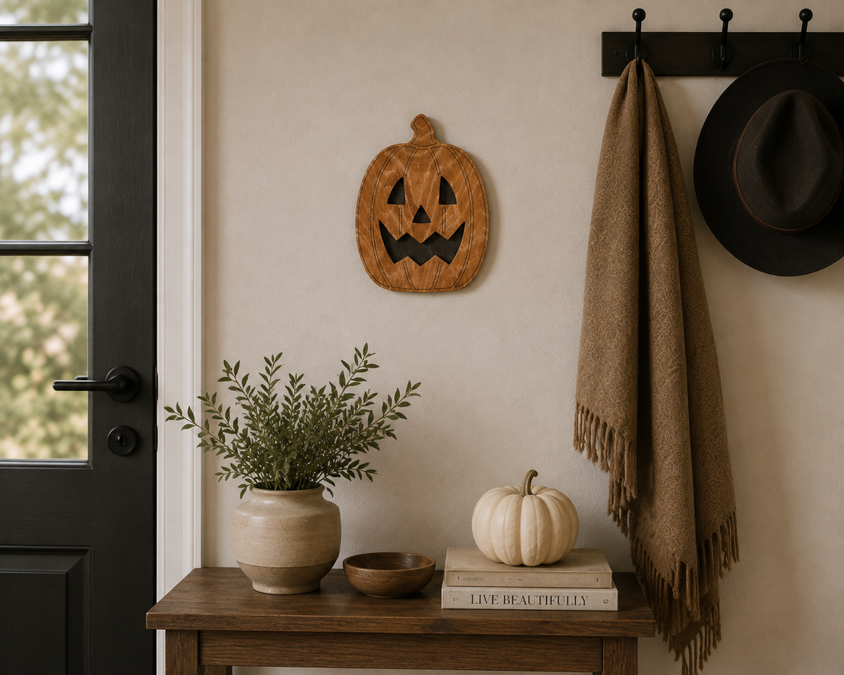 Halloween Pumpkin Décor – Wooden Jack O Lantern Rustic Halloween Wall & Shelf Décor