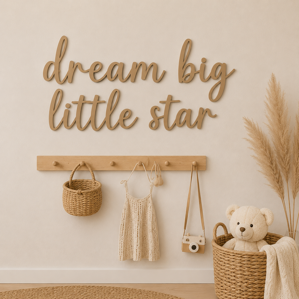 Dream Big Little Star Wooden Nursery Wall Décor | Inspirational Baby Room Sign | Wooden Script Wall Art | Nursery Decoration