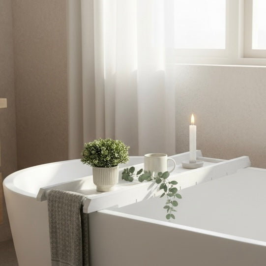 Handmade Bath Caddy | Wooden Bathtub Tray with Towel Rail | Custom Bath Board