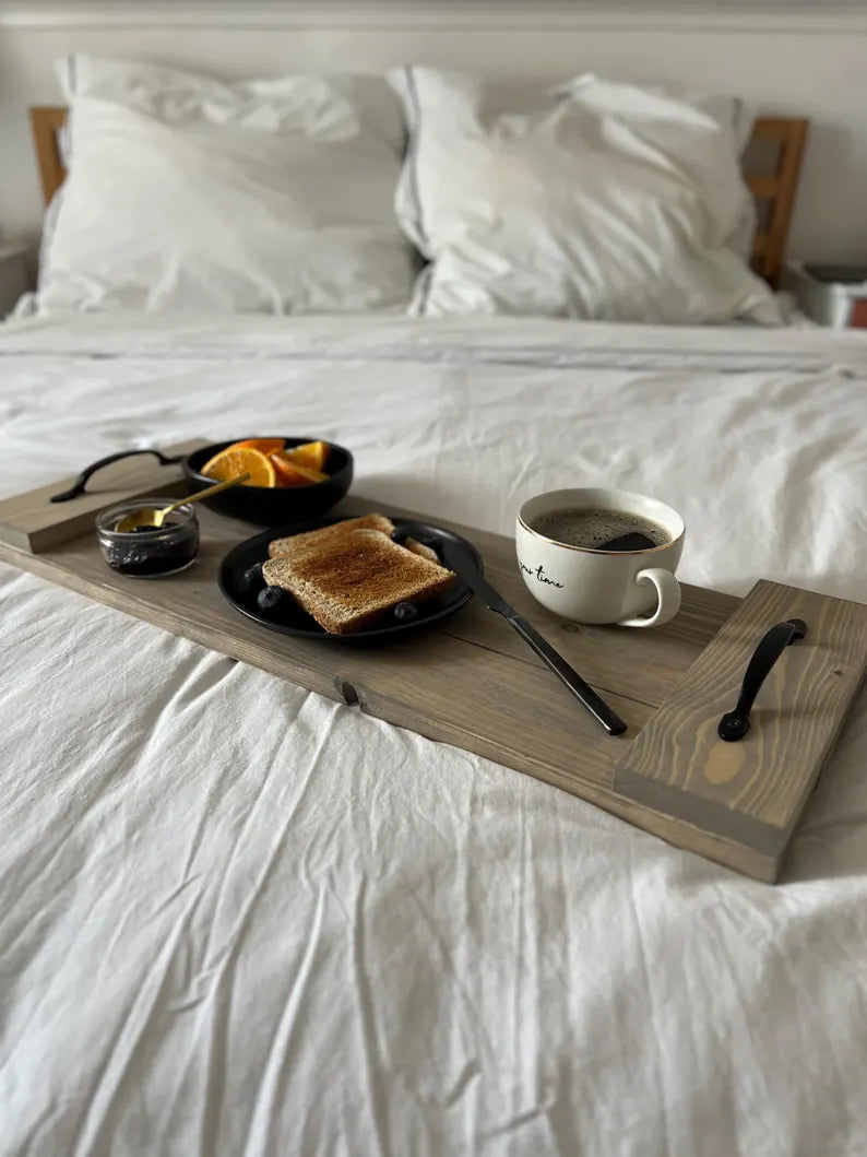 Rustic Wood Plank Serving Tray with Handles; Water Resistant Bathtub Caddy image 4